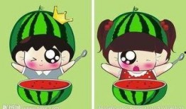 手绘情侣吃瓜图片